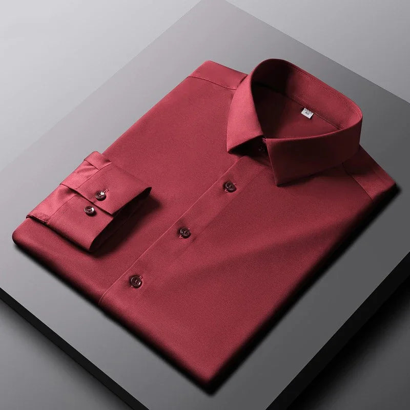 Men's Casual and Fashionable Long Sleeved Solid Color Shirt Non Ironing and Wrinkle Resistant Business Top - Ellianto fashion Men's