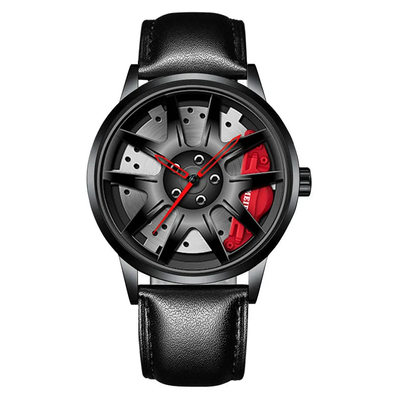 2025 Men Top Big Leather Watches Men Car Wheel Hub Stainless Steel Quartz Watch For Male Military Sports Watch Relogio Masculino - Ellianto fashion Men's