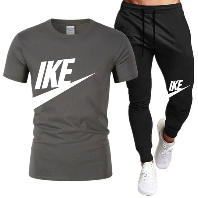 Set The new summer fashion sportswear for 2025: men's short-sleeved high-quality cotton T-shirt + sports shorts 2-piece set, men's c - Ellianto fashion Men's