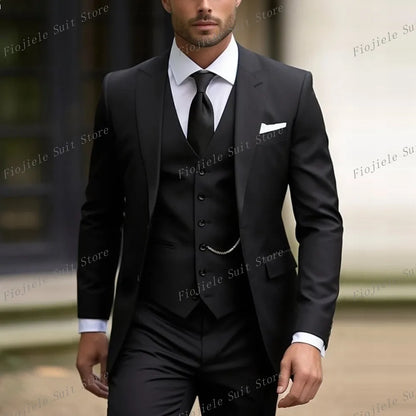 New Beige Business Suit Men Tuxedos Groom Groomsman Prom Wedding Party Formal 3 Piece Set Jacket Vest Pants - Ellianto fashion Men's