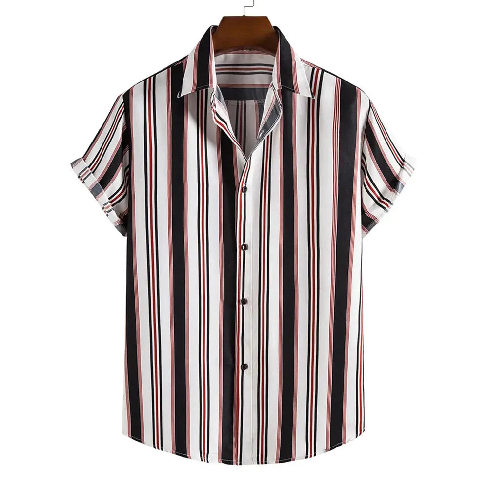 Summer New Short Sleeve Printed Shirt Men's Shirt Collar Casual Fashion Striped Shirt Thin Short Sleeve Shirt Men's - Ellianto fashion Men's