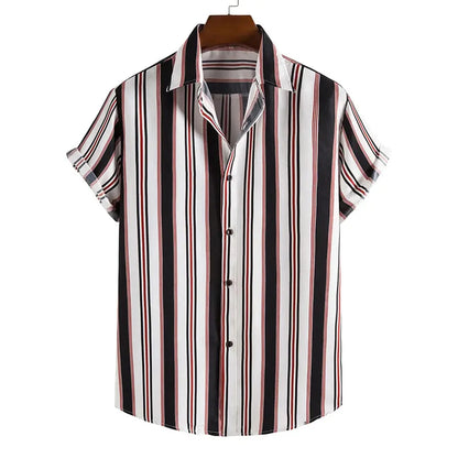 Summer New Short Sleeve Printed Shirt Men's Shirt Collar Casual Fashion Striped Shirt Thin Short Sleeve Shirt Men's - Ellianto fashion Men's