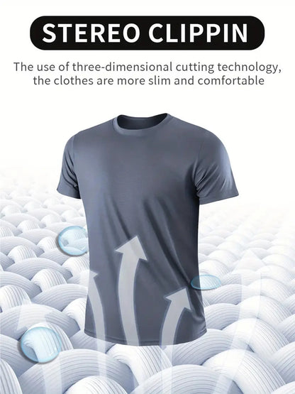 Crew T-Shirt 4Pcs Gray Ultralight Men Quick Dry Breathable Sweat Shirt for Fitness Gym and Running Light Plaid Quick Dry Short S - Ellianto fashion Men's