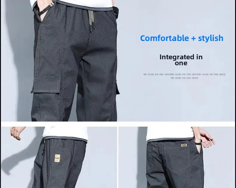 Summer Thin Men's Harajuku Cargo Pants Loose-Fit Sports Trendy Versatile Ankle-Length Casual Trousers - Ellianto fashion Men's