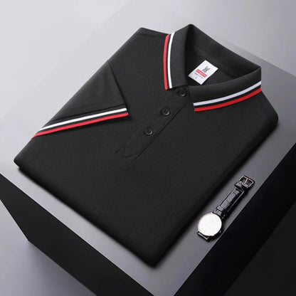 Summer Ice Silk Polo Shirt High-End T-Shirt Solid Color New Half Sleeve Non-Marking Casual Lapels Business Thin Menswear - Ellianto fashion Men's