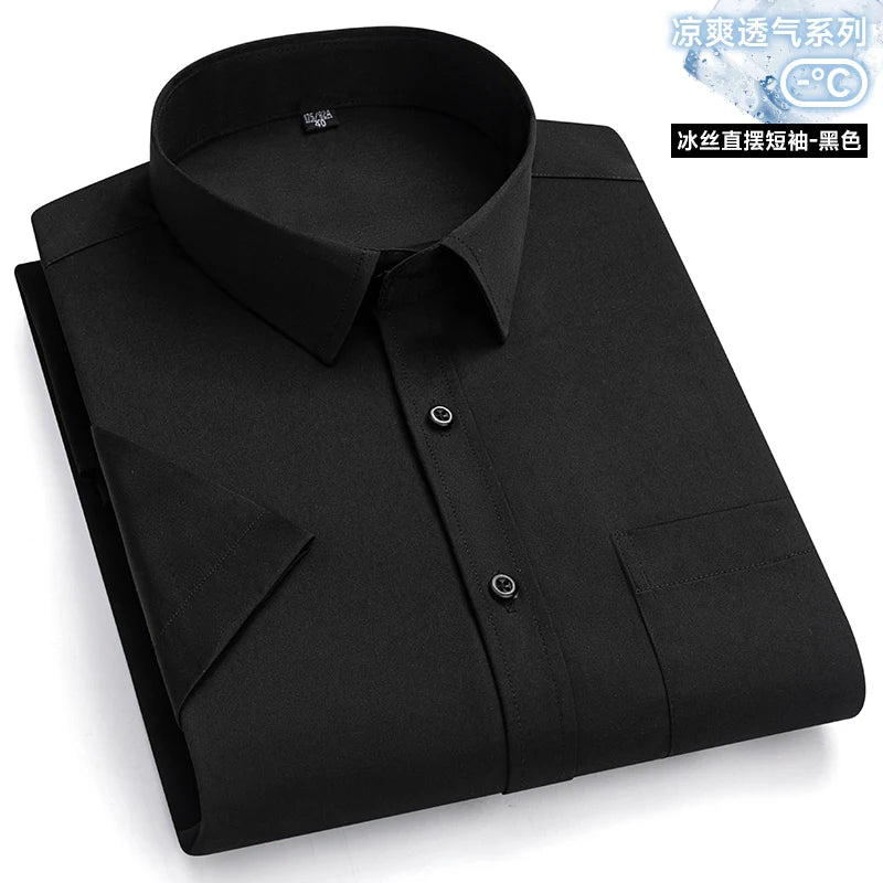New Anti-Wrinkle Men Shirts Short Sleeves Dress Shirts For Men Slim Fit Camisa Social Business Blouse Pocket White Shirt S-7XL - Ellianto fashion Men's