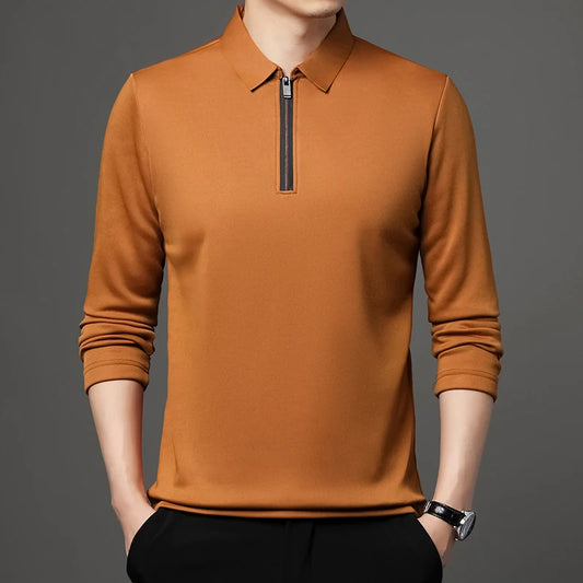 New T Shirt Zipper Polo Shirt Male Fashion Turn-Down Collar Long Sleeve Business Men Clothes - Ellianto fashion Men's