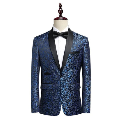 Blazer Men's Fashion Gentleman Business Korean-style Slim-fitting Printed Dress Performance Banquet Host Casual Wedding Blazer - Ellianto fashion Men's