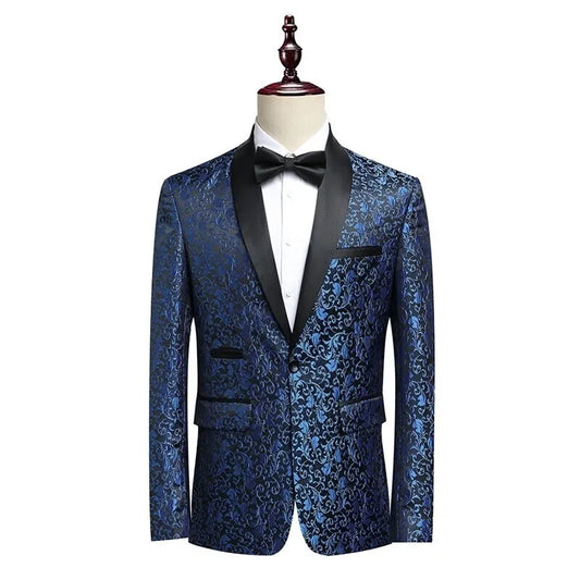 Blazer Men's Fashion Gentleman Business Korean-style Slim-fitting Printed Dress Performance Banquet Host Casual Wedding Blazer - Ellianto fashion Men's