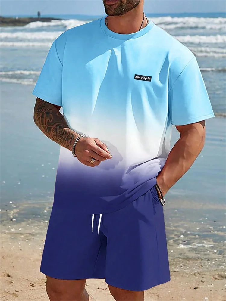 Set Men's Short Sleeve Shorts Set Hawaiian Fashion Suit Summer Casual Outdoor Beach 2pcs Men Clothing Male - Ellianto fashion Men's