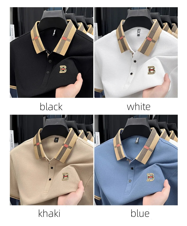 New men's fashionable short sleeved summer designer exquisite craftsmanship embroidery stand collar polo business casual T-shirt - Ellianto fashion Men's