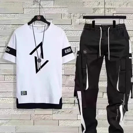 Men's Summer Thin Short Sleeve Casual Trousers Sport Suit Loose Fit Half Sleeve Tee Shirt One Set Chinese Mainland Origin - Ellianto fashion Men's
