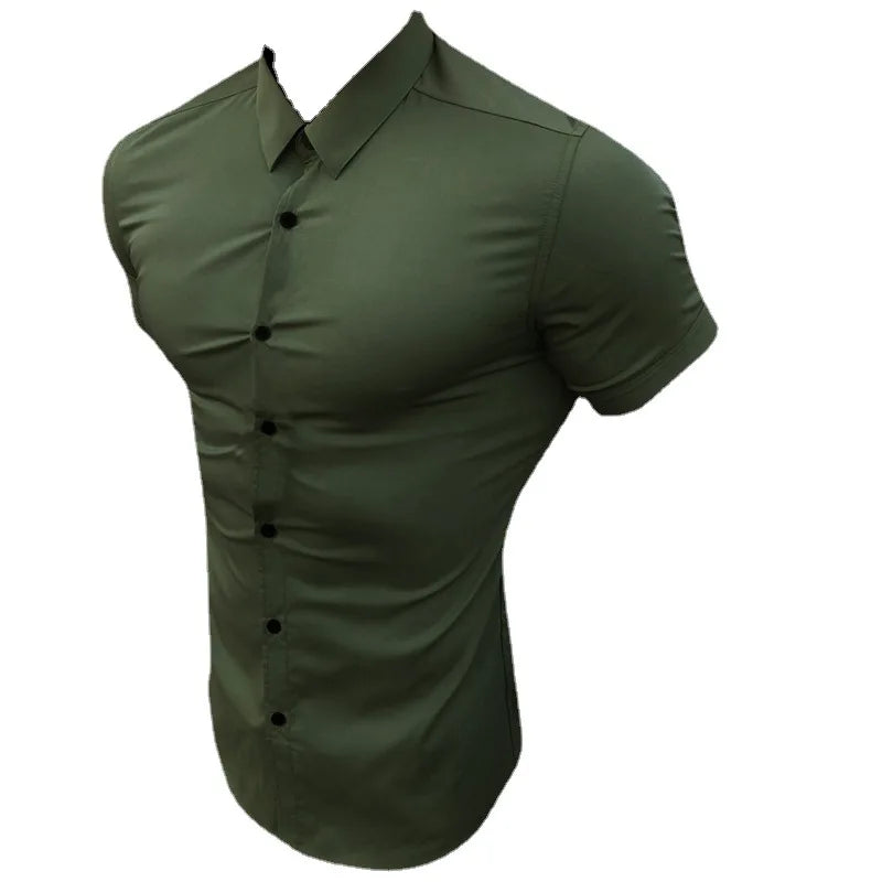 Summer Fashion Super Slim Fit Short Sleeve Shirts Men Classic Casual Dress Shirt Male Hipster Relaxed Luxe Formal Shirt - Ellianto fashion Men's