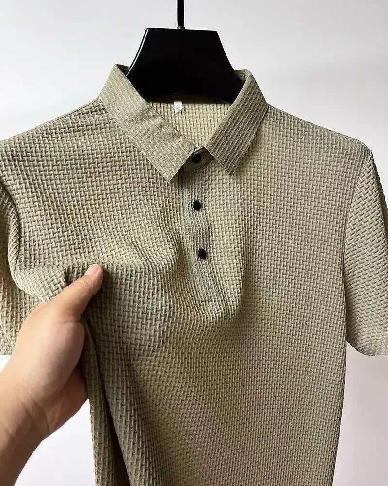 Summer New Ice Silk Mesh Short Sleeve POLO Shirt Men's Solid Color Versatile Cool Feeling Business Casual Half Sleeve Top Trendy - Ellianto fashion Men's
