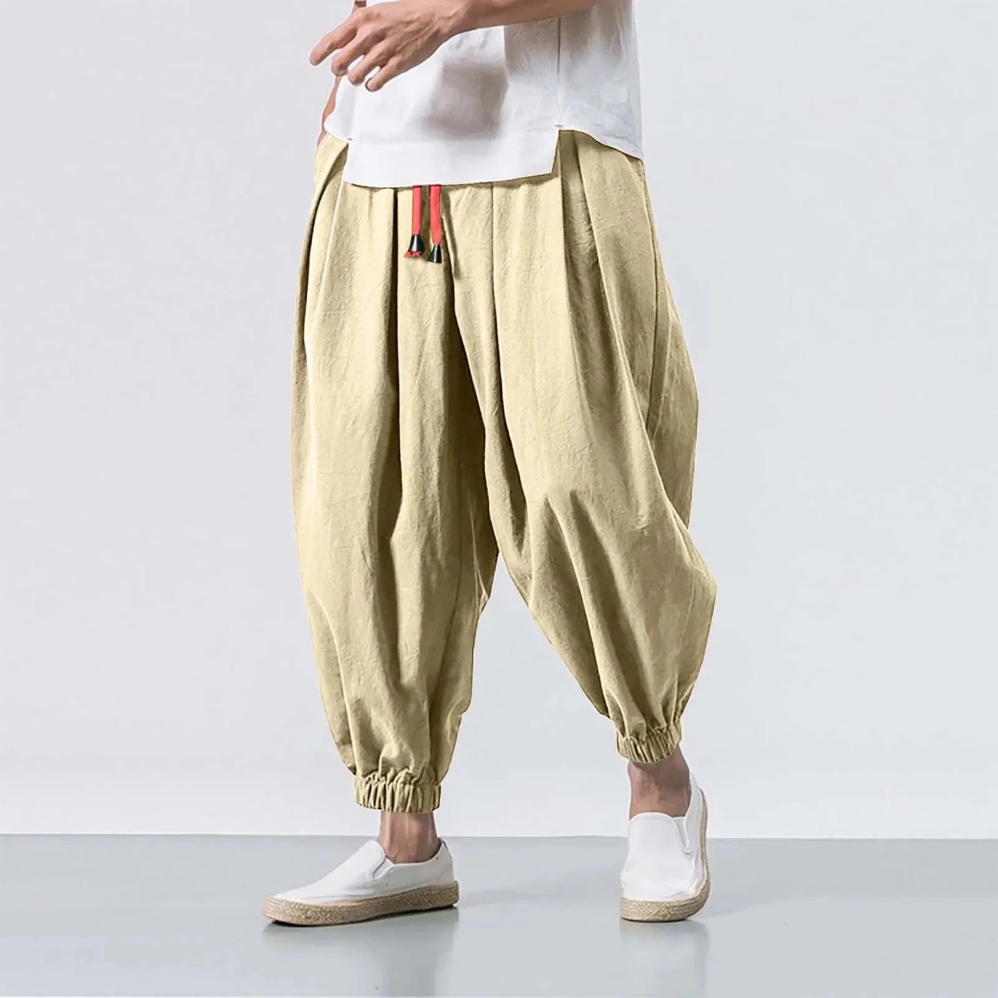 Chinese-Japanese Style Wide-Leg Pants – Loose-Fit Comfort and Trendy Nine-Point Design for the Modern Gentleman