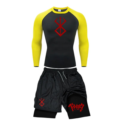 Men’s Berserk Guts Compression Set – Quick-Dry Rash Guard Top (Long or Short Sleeve) & Workout Shorts