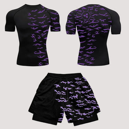 Men’s Anime Print Tracksuit – 2-Piece Breathable Sports Set with T-Shirt, Shorts & Joggers