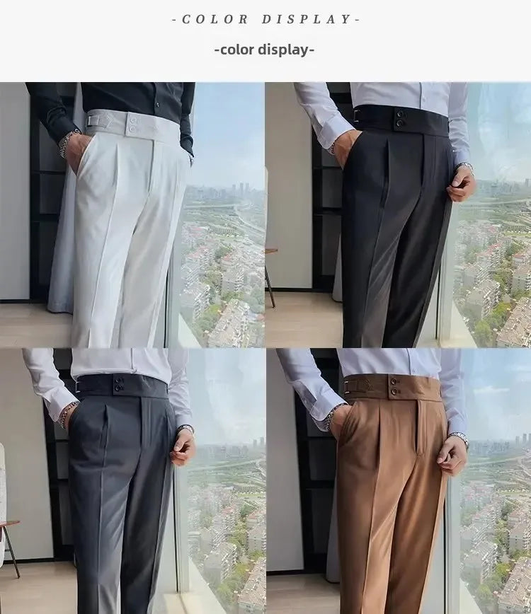 AutumnCasualTrousersMenStraight-LegNarrow-FitHigh-WaistedSlimsBritishStyleSuit Pants BusinessAttire - Ellianto fashion Men's