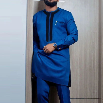 Wedding Suit For Men White Embroidered Pocket Top Pants Ensemble Homme African Traditional Casual Wear 2Pcs Sets Kaftan Outfits - Ellianto fashion Men's
