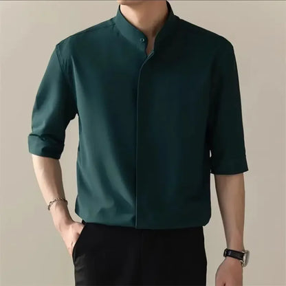 Men’s Casual Stand-Collar Shirt – Quick-Dry, Slim-Fit Comfort for Effortless Summer Style and Professional Confidence