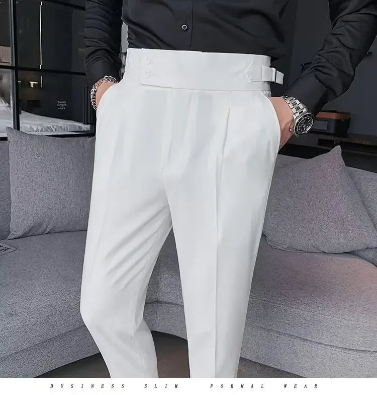 AutumnCasualTrousersMenStraight-LegNarrow-FitHigh-WaistedSlimsBritishStyleSuit Pants BusinessAttire - Ellianto fashion Men's