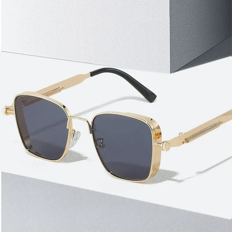 Men Driving Sunglasses Vintage Steampunk Square Sunglasses Metal Frame with Spring Hinges Women Eyepiece Trendy Driver Glasses - Ellianto fashion Men's