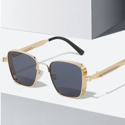 Men Driving Sunglasses Vintage Steampunk Square Sunglasses Metal Frame with Spring Hinges Women Eyepiece Trendy Driver Glasses - Ellianto fashion Men's