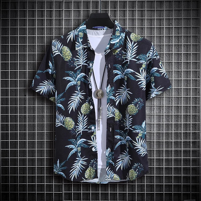 Men's Summer Short Sleeve Printed Shirt Thin Beach Shirt Men's Clothing Turtle Neck Polo Shirt for Men Casual Top - Ellianto fashion Men's