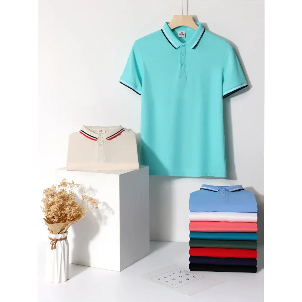 Summer Ice Silk Polo Shirt High-End T-Shirt Solid Color New Half Sleeve Non-Marking Casual Lapels Business Thin Menswear - Ellianto fashion Men's