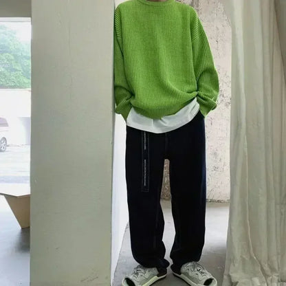 Korean Fashion Sweaters Men Autumn Solid Color Wool Sweaters Slim Fit Men Street Wear Mens Clothes Knitted Sweater Men Pullovers - Ellianto fashion Men's