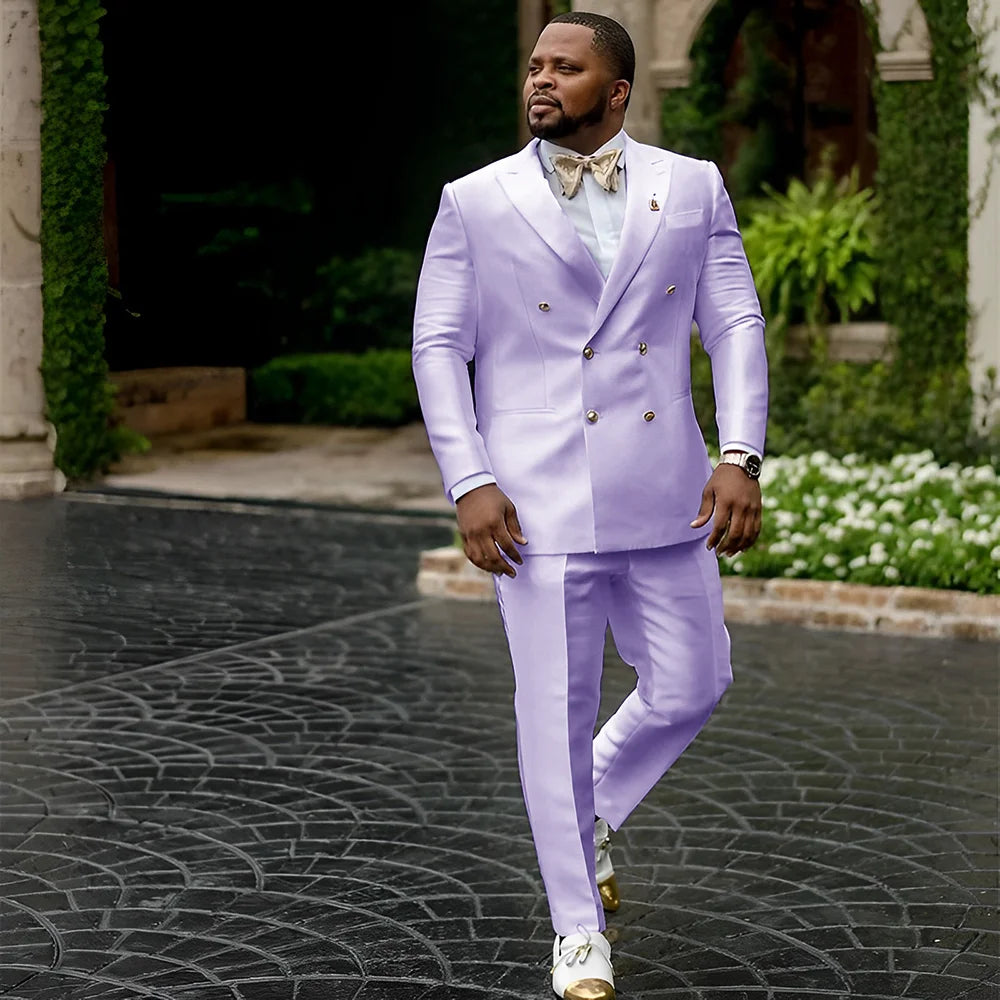 White Satin Men's Suit 2 Piece Peaked Collar Blazer Double Breasted Jacket Wedding Groom Tuxedo Elegant Men's CustomizationXS-5X - Ellianto fashion Men's