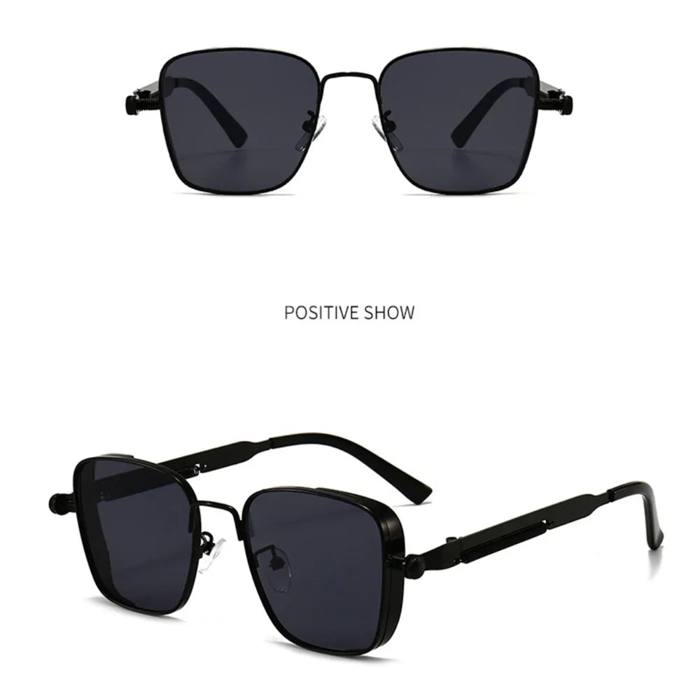 Men Driving Sunglasses Vintage Steampunk Square Sunglasses Metal Frame with Spring Hinges Women Eyepiece Trendy Driver Glasses - Ellianto fashion Men's