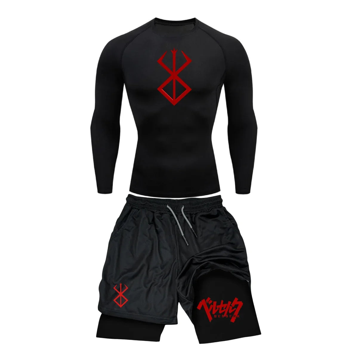 Men’s Berserk Guts Compression Set – Quick-Dry Rash Guard Top (Long or Short Sleeve) & Workout Shorts