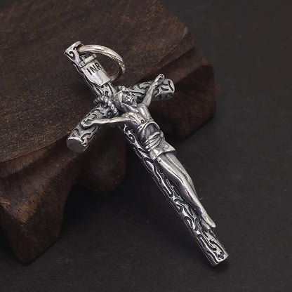 Pure 925 Sterling Silver Crucifix Cross Pendant for Men Women Vintage Catholic Christ Jesus Necklace Regilion Jewelry - Ellianto fashion Men's