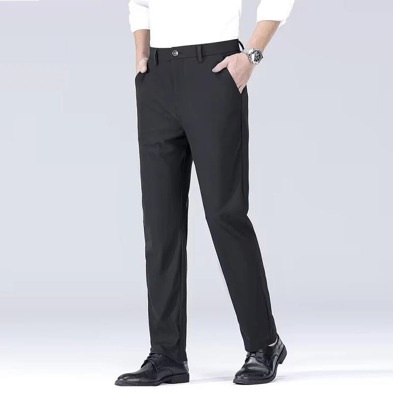 Men's smart casual pants elastic sports, men's quick drying pants spring and autumn straight leg office black work pants - Ellianto fashion Men's