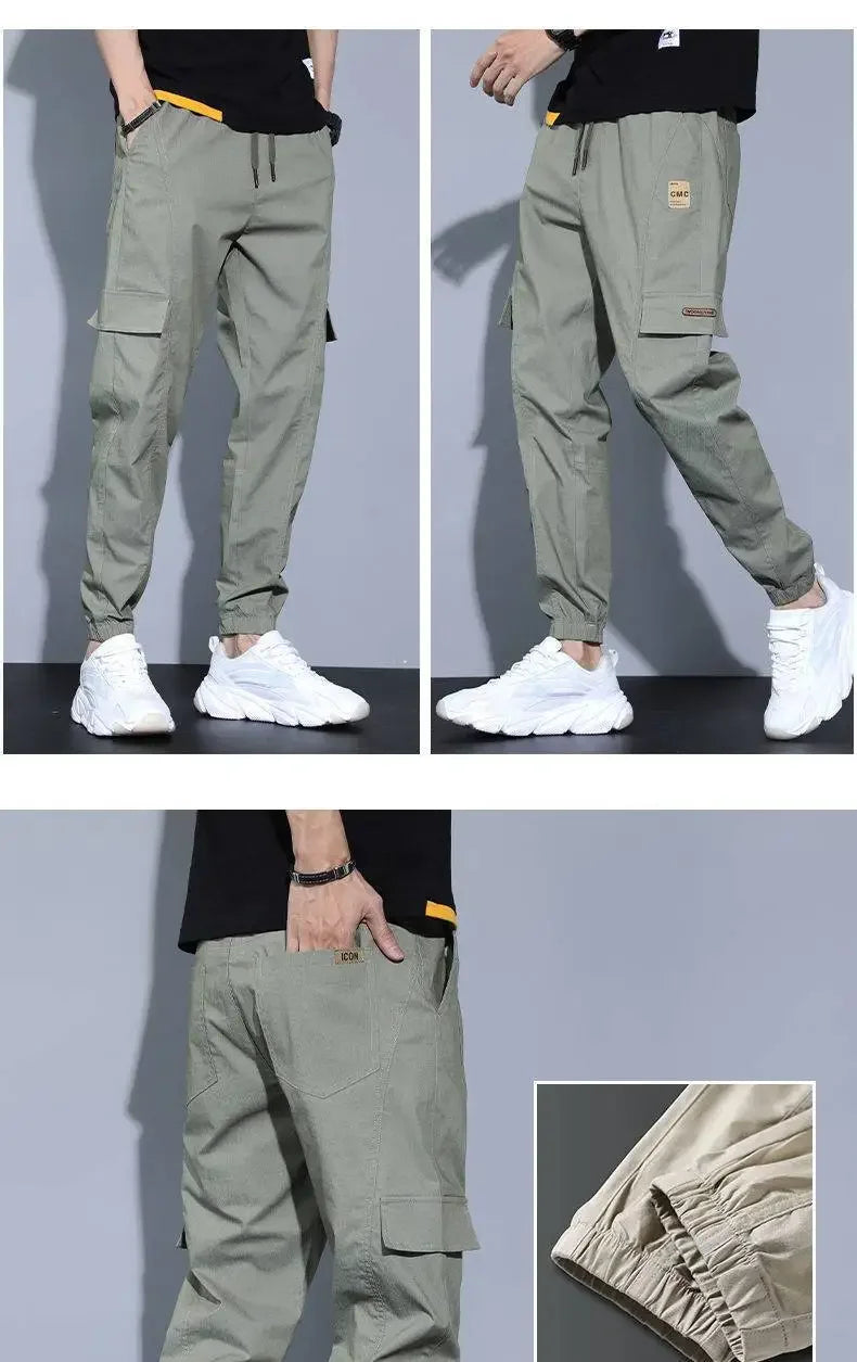 Summer Thin Men's Harajuku Cargo Pants Loose-Fit Sports Trendy Versatile Ankle-Length Casual Trousers - Ellianto fashion Men's