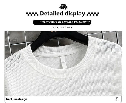 Casual Men's Sportswear Set Summer Short Sleeve Drawstring Shorts Loose Five-Quarter Pants Thin Male Outfit Two-Piece Suit - Ellianto fashion Men's