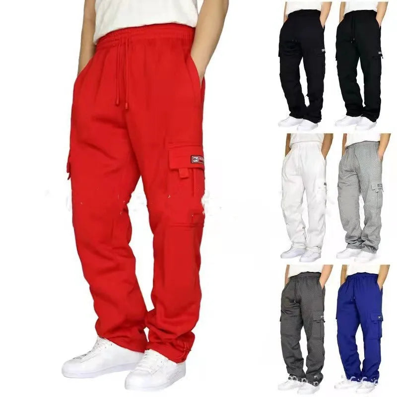Men's Trousers Work Attire Foot Drawstring Leisure Sports Thickened Pocket Solid Color Four Seasons Loose Pants - Ellianto fashion Men's