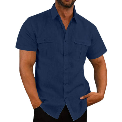 Shirts for Men Handmade Shirt Man Double Pocket Shirt Short Sleeve Men Shirt Linen Shirts for Men Men Cotton Shirt Short Sleeve - Ellianto fashion Men's