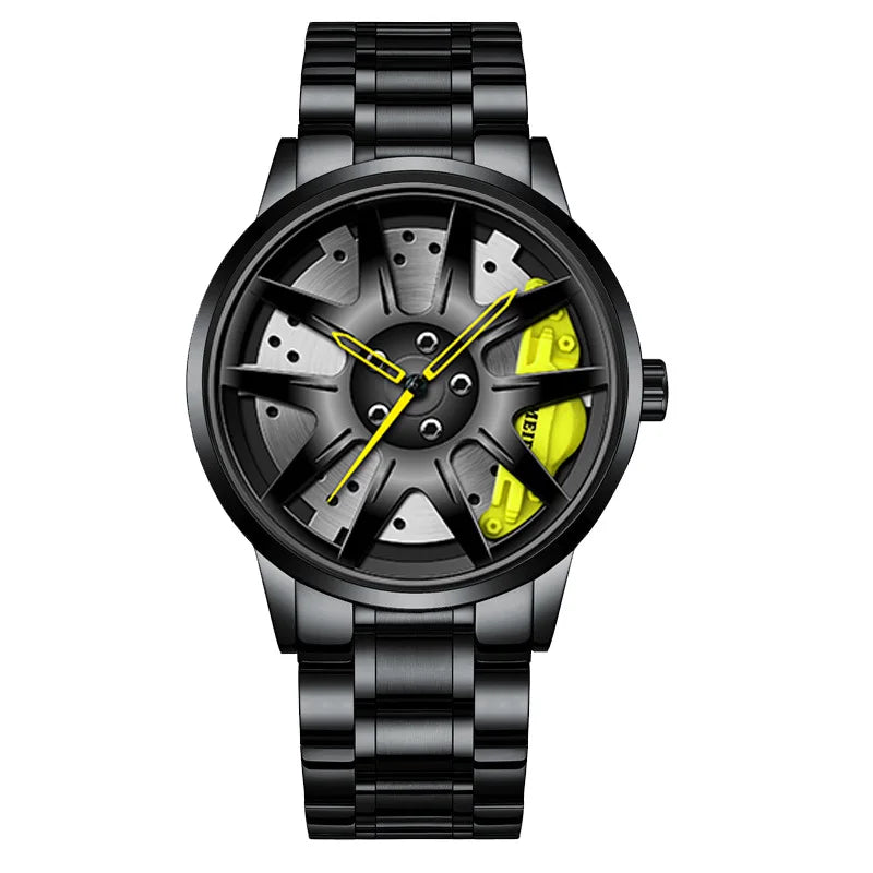 2025 Men Top Big Leather Watches Men Car Wheel Hub Stainless Steel Quartz Watch For Male Military Sports Watch Relogio Masculino - Ellianto fashion Men's