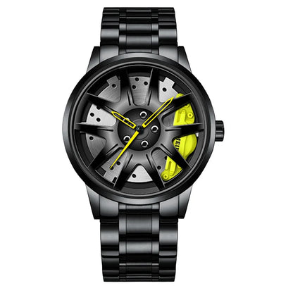 2025 Men Top Big Leather Watches Men Car Wheel Hub Stainless Steel Quartz Watch For Male Military Sports Watch Relogio Masculino - Ellianto fashion Men's
