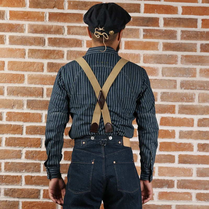 Non Stock Wabash Dot Striped Shirt Vintage Style Button Down Workshirt For Men - Ellianto fashion Men's