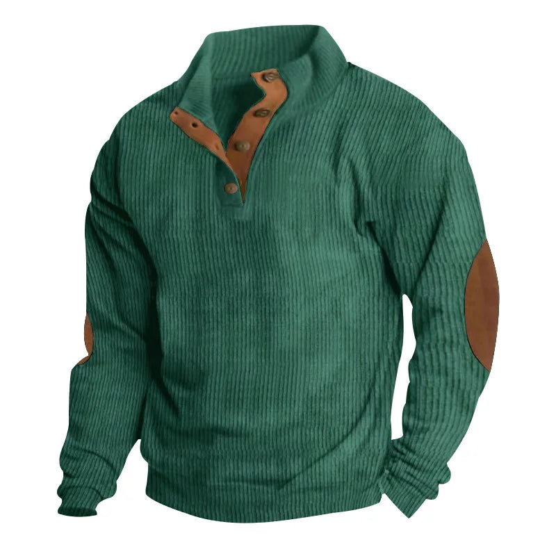 Spring-Autumn Stand-Collar Sweatshirt – Comfortable Patchwork Corduroy and Effortless Casual Style for the Modern Gentleman
