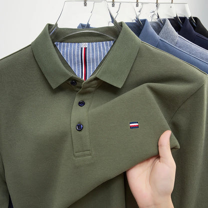 2025 New Men's Casual and Fashionable Embroidered Long Sleeved Polo Shirt Comfortable Breathable and Versatile Summer Top - Ellianto fashion Men's