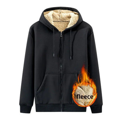 Autumn Winter New Men's Fleece Lined Thickened Sweatshirt Cardigan Hooded Zip Up Versatile Casual Jacket Warm Lambswool
