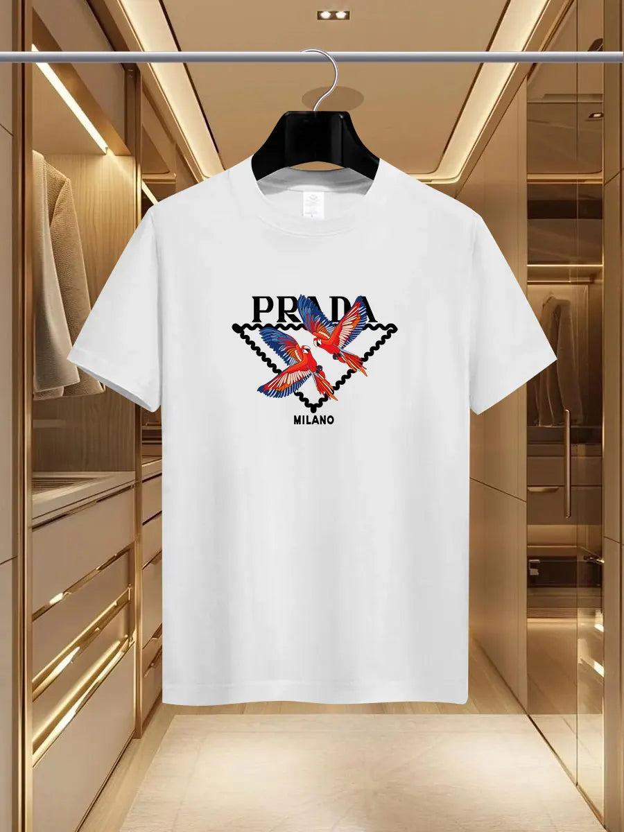 The 2025 new summer men's luxury fashion PDA brand Milan print T-shirt, pure cotton round neck casual fashion Y2K high-end and h - Ellianto fashion Men's