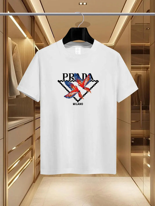 The 2025 new summer men's luxury fashion PDA brand Milan print T-shirt, pure cotton round neck casual fashion Y2K high-end and h - Ellianto fashion Men's