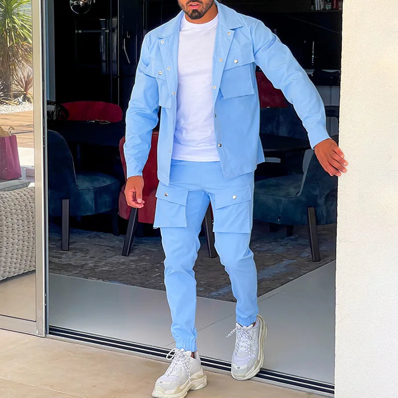 2025 Fashion Men's Casual Sets Male Trend Streetwear Long Sleeve Jacket Coat+Leggings Pants Sport 2 Pieces New Men Clothing Suit - Ellianto fashion Men's