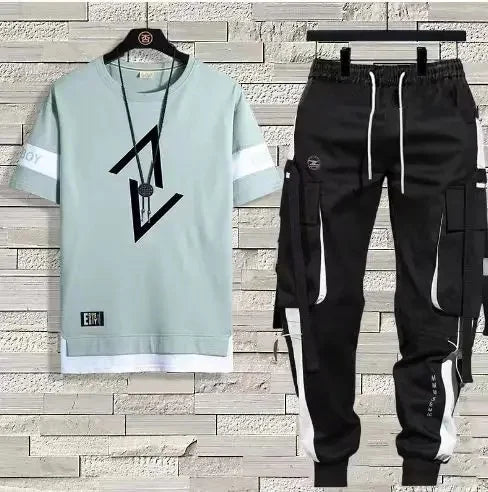 Men's Summer Thin Short Sleeve Casual Trousers Sport Suit Loose Fit Half Sleeve Tee Shirt One Set Chinese Mainland Origin - Ellianto fashion Men's