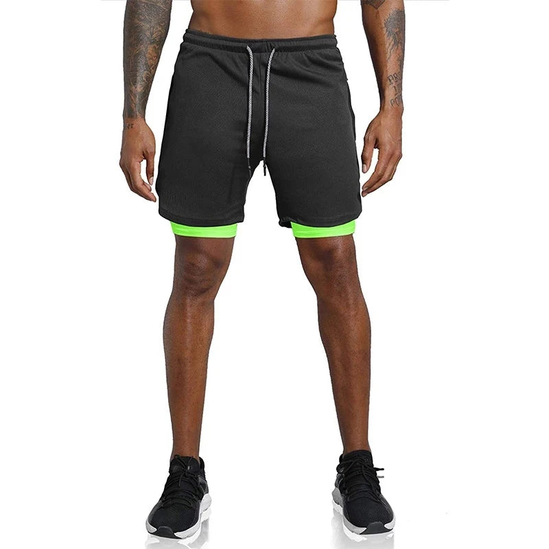 Men Sport Shorts Sportswear Double-deck Running Shorts 2 In 1 Beach Bottoms Summer Gym Fitness Training Jogging Short Pants Men - Ellianto fashion Men's
